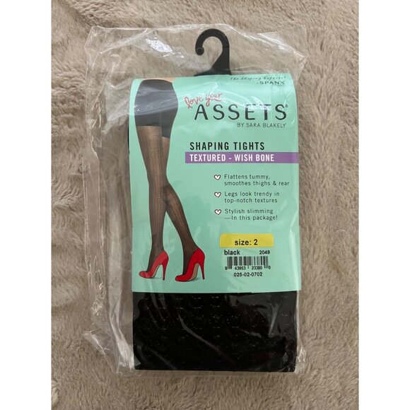 Love Your Assets By Spanx Textured Wish Bone Shaping Tights Black Size 2 Flatten - Picture 1 of 4